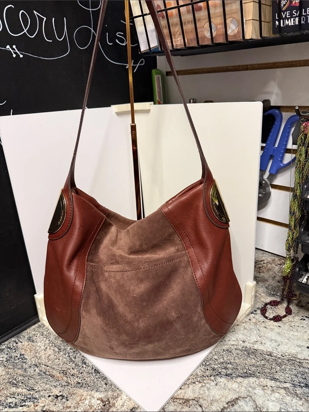 B. Makowsky Suede and Leather Gamma  Hobo Bag - Brown